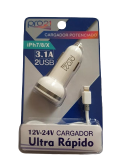 CARGADOR 12V / 24V - 3.1A CABLE IPHONE + 2USB