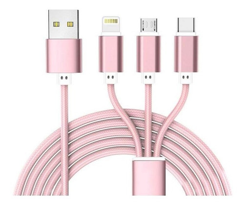 CABLE DATOS USB/IPHONE/TIPO C - 3 EN 1 GOMA/MALLADO - ONLY