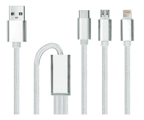 CABLE DATOS USB/IPHONE/TIPO C - 3 EN 1 GOMA/MALLADO - ONLY