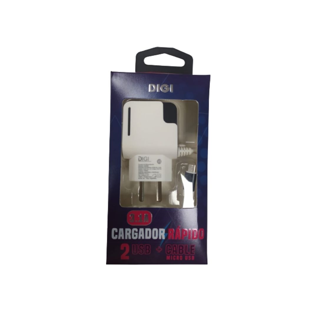CARGADOR VIAJERO 2 USB +CABLE 3.1A MICRO USB