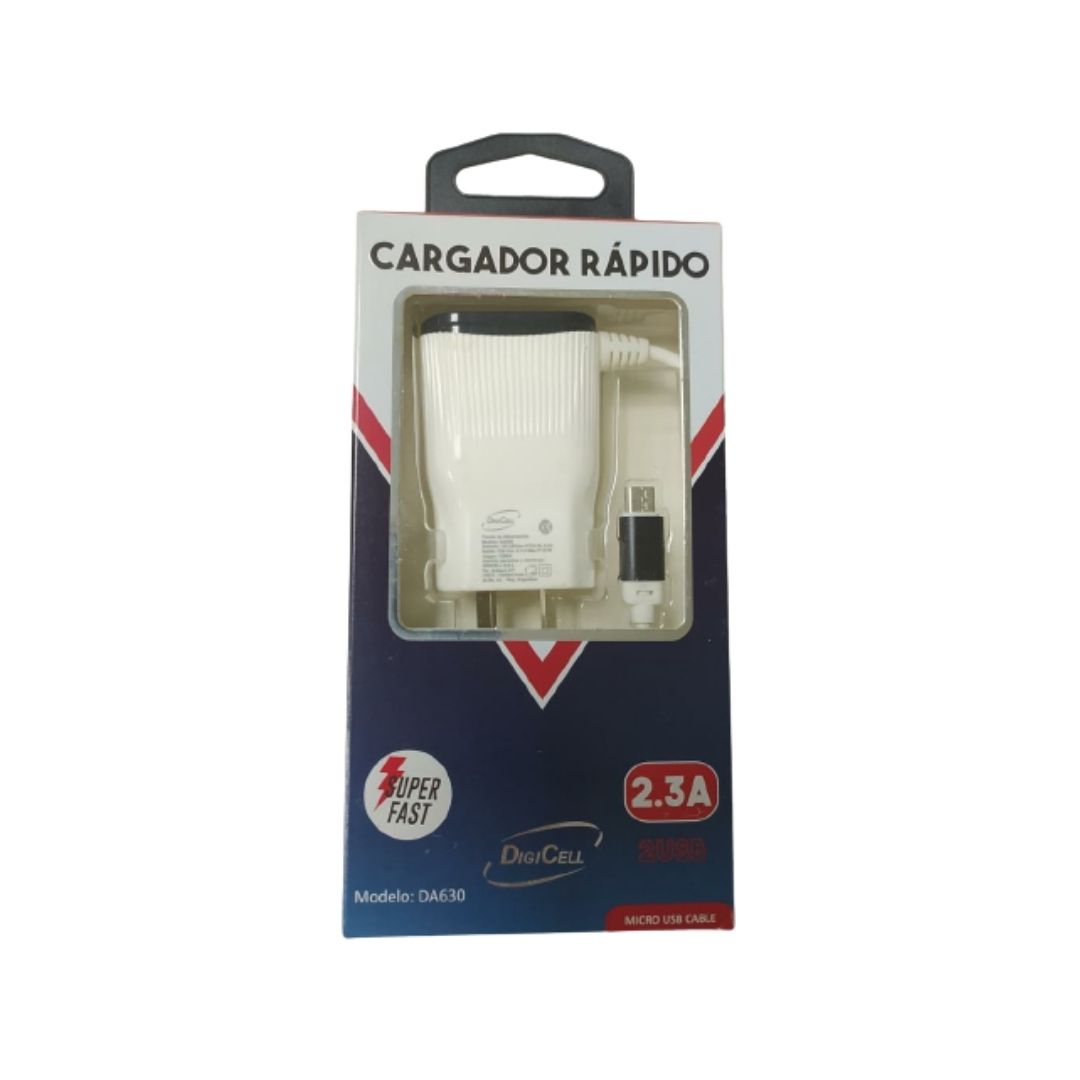 CARGADOR VIAJERO 2.3A  2 USB C/CABLE MICRO USB