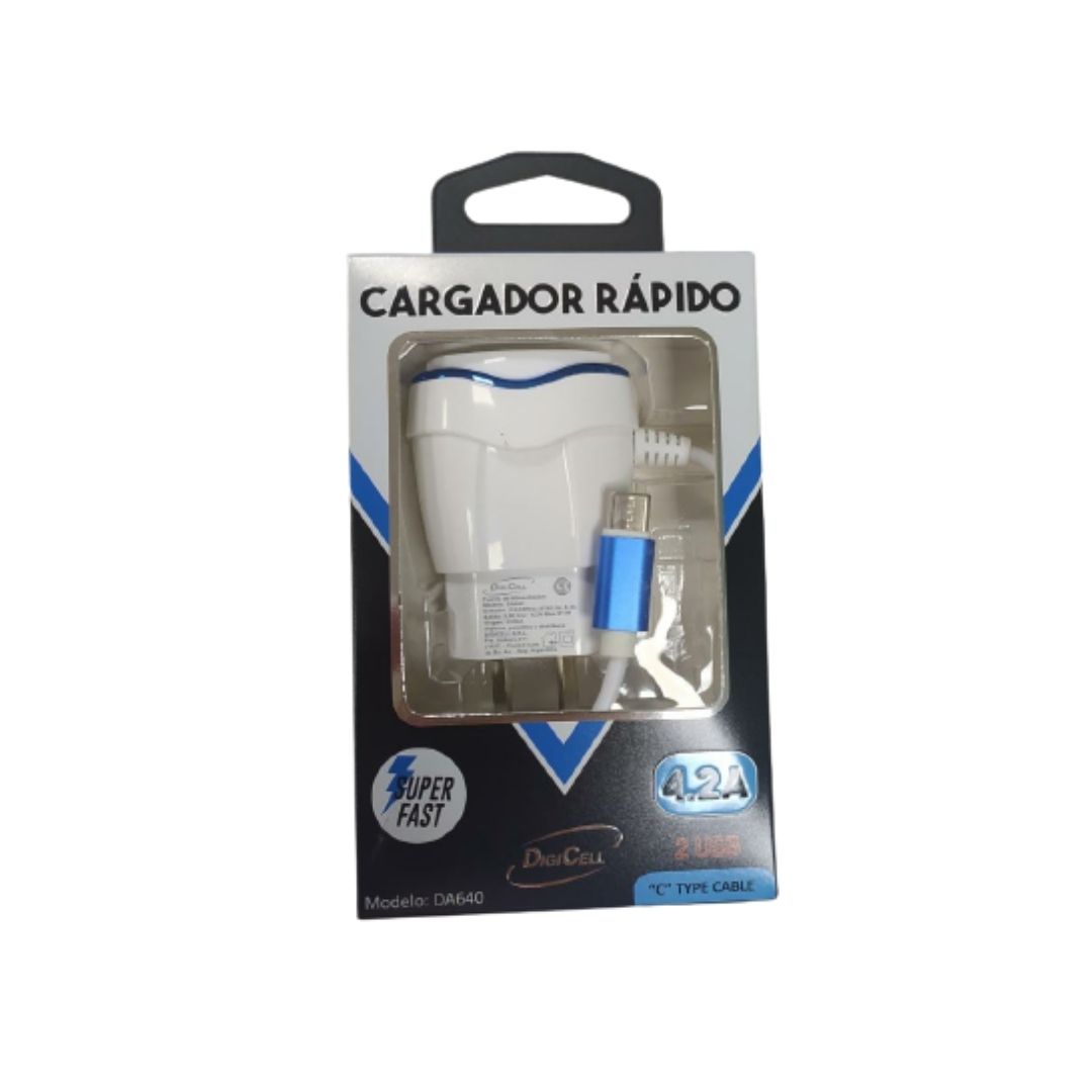 CARGADOR VIAJERO 4.2A 2 USB C/CABLE TYPO C