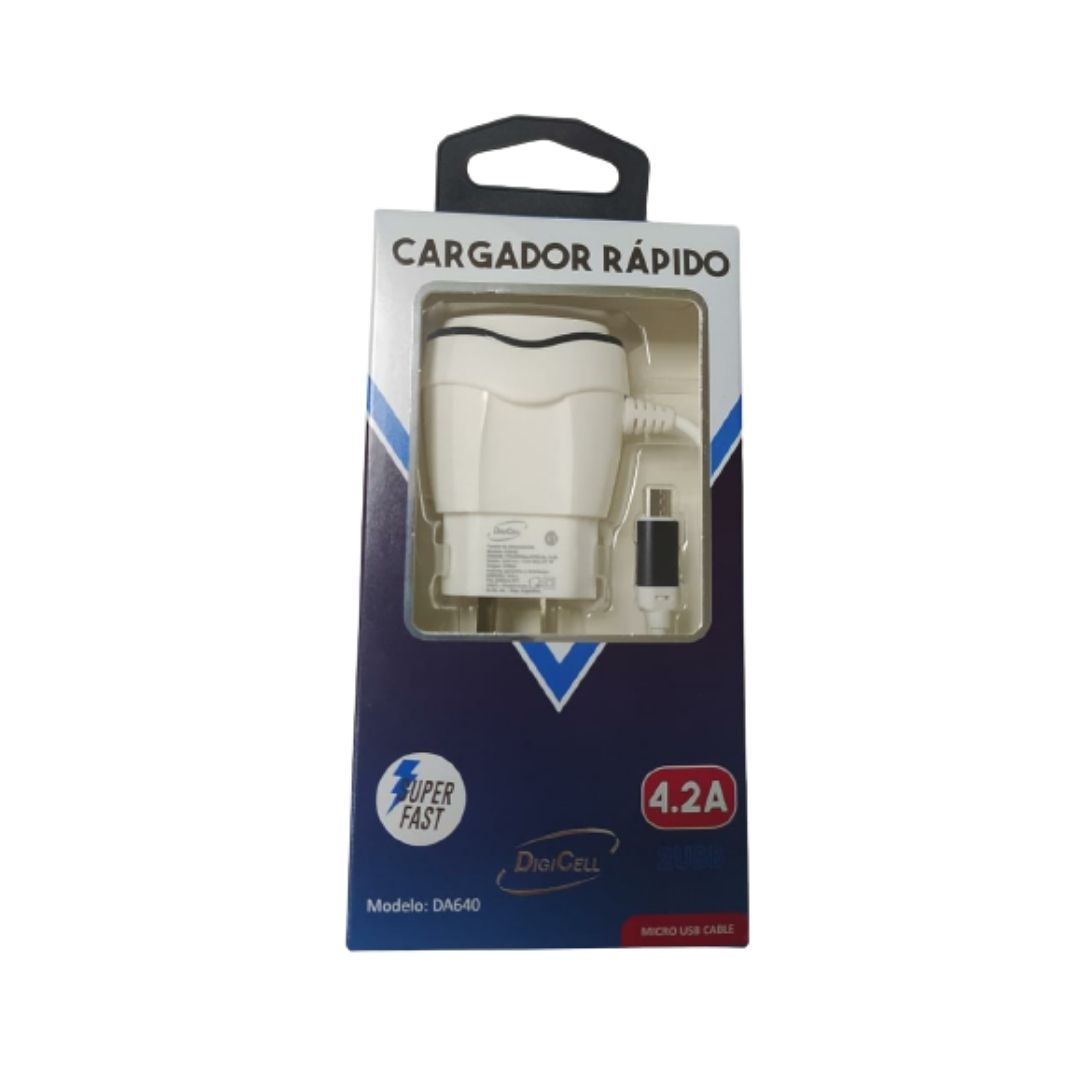 CARGADOR VIAJERO 4.2A 2USB C/CABLE MICRO USB NEGRO