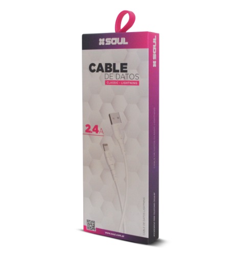 CABLE USB A LIGHTNING - 2.4A - 1MT - SOUL CLASSIC BLANCO