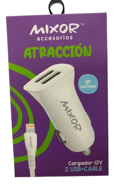 CARGADOR ATRACCION PARA AUTO CON CABLE LIGHTNING 4.2 - MIXOR