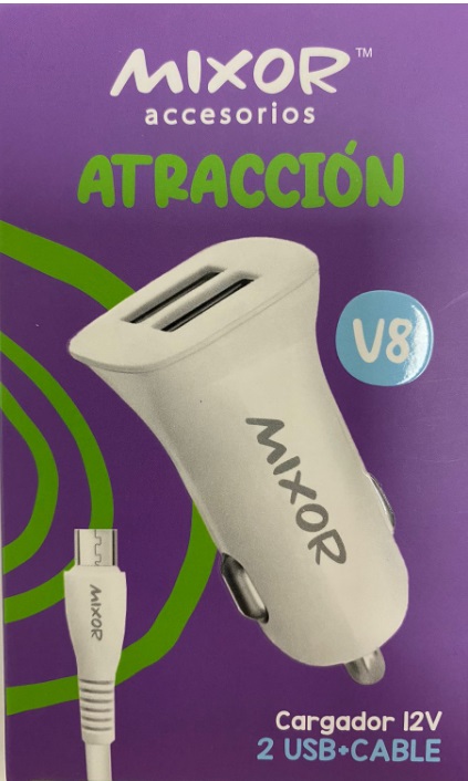 CARGADOR ATRACCION PARA AUTO CON CABLE V8 4.2 - MIXOR