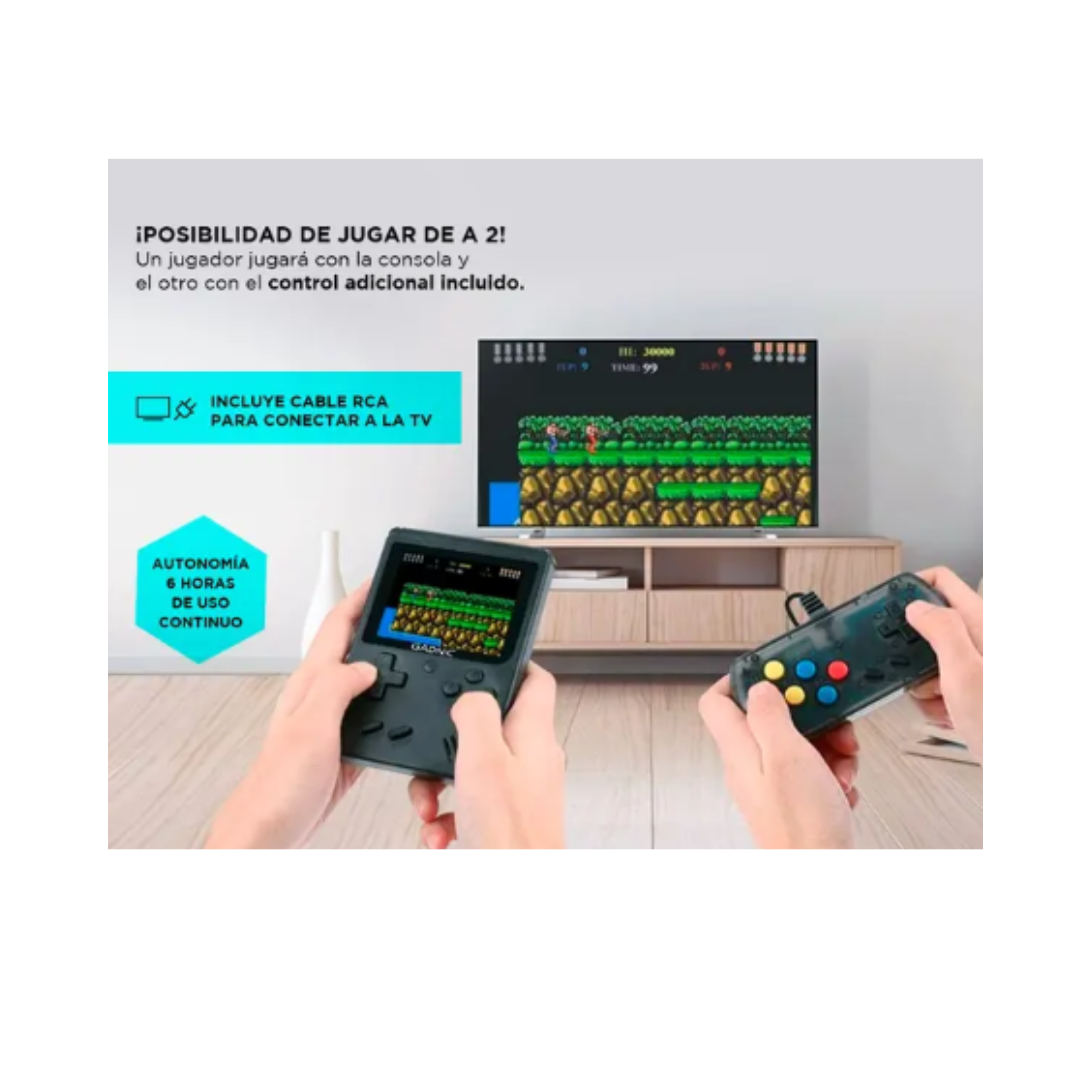 CONSOLA DE JUEGOS GADNIC GM1 RETRO 8 BIT 500 JUEGOS + REMOTO - MOD GAMEBOY1