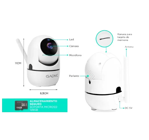 CAMARA DE SEGURIDAD MOD.SX9 IP MOTORIZADA WIFI P2P FULL HD VISION NOCTURNA  GADNIC