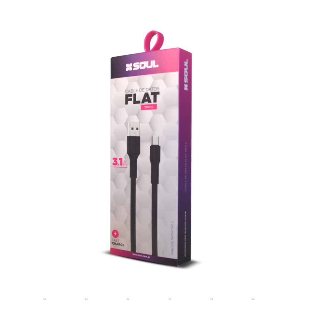 CABLE FLAT USB A TIPO C - 3.1A - 1,2MT - SOUL