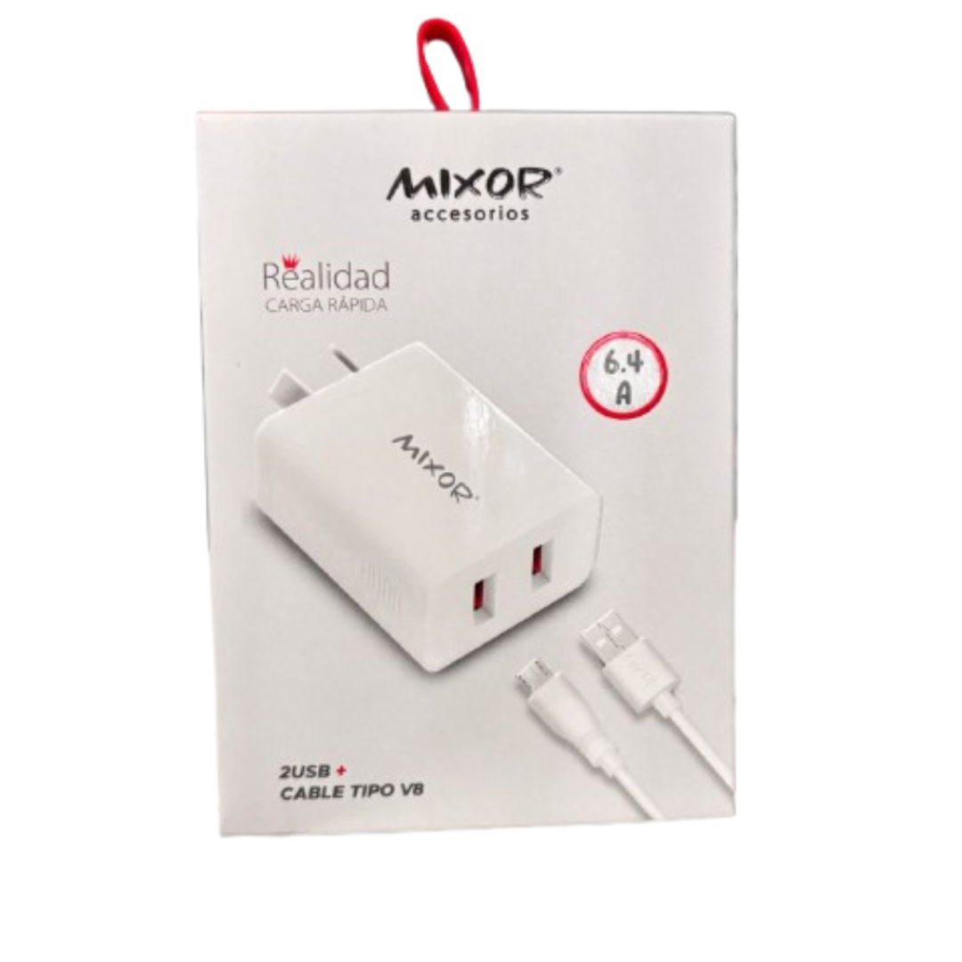 CARGADOR REALIDAD CON 2USB + CABLE TIPO V8 6.4  - MIXOR