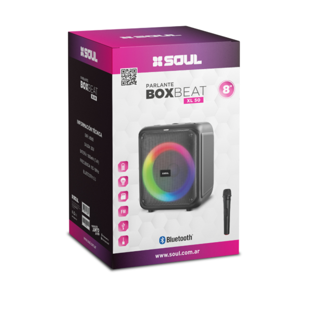 PARLANTE BT XL50 BOX BEAT 30W 8'' LED - SOUL