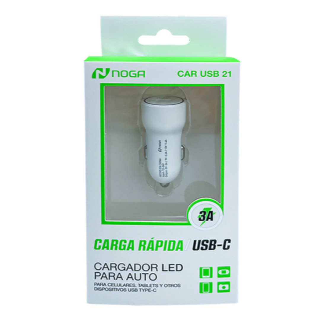 CARGADOR USB-C  CARGA RÁPIDA P/AUTO (MOD.CAR USB 21) - NOGA