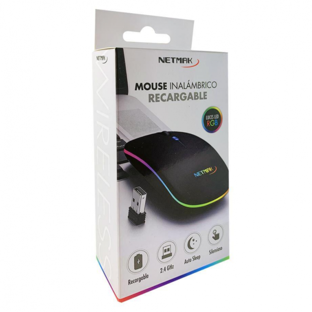 MOUSE RETROILUMINADO INALAMBRICO 2.4 RECARGABLE RGB - NETMAK