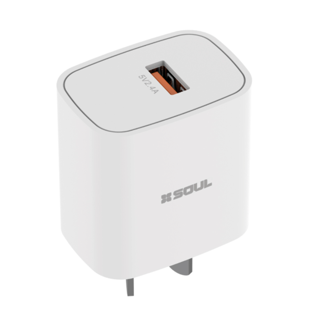 CARGADOR VIAJERO USB 2.4A S/CABLE - CAJA X 20 - SOUL