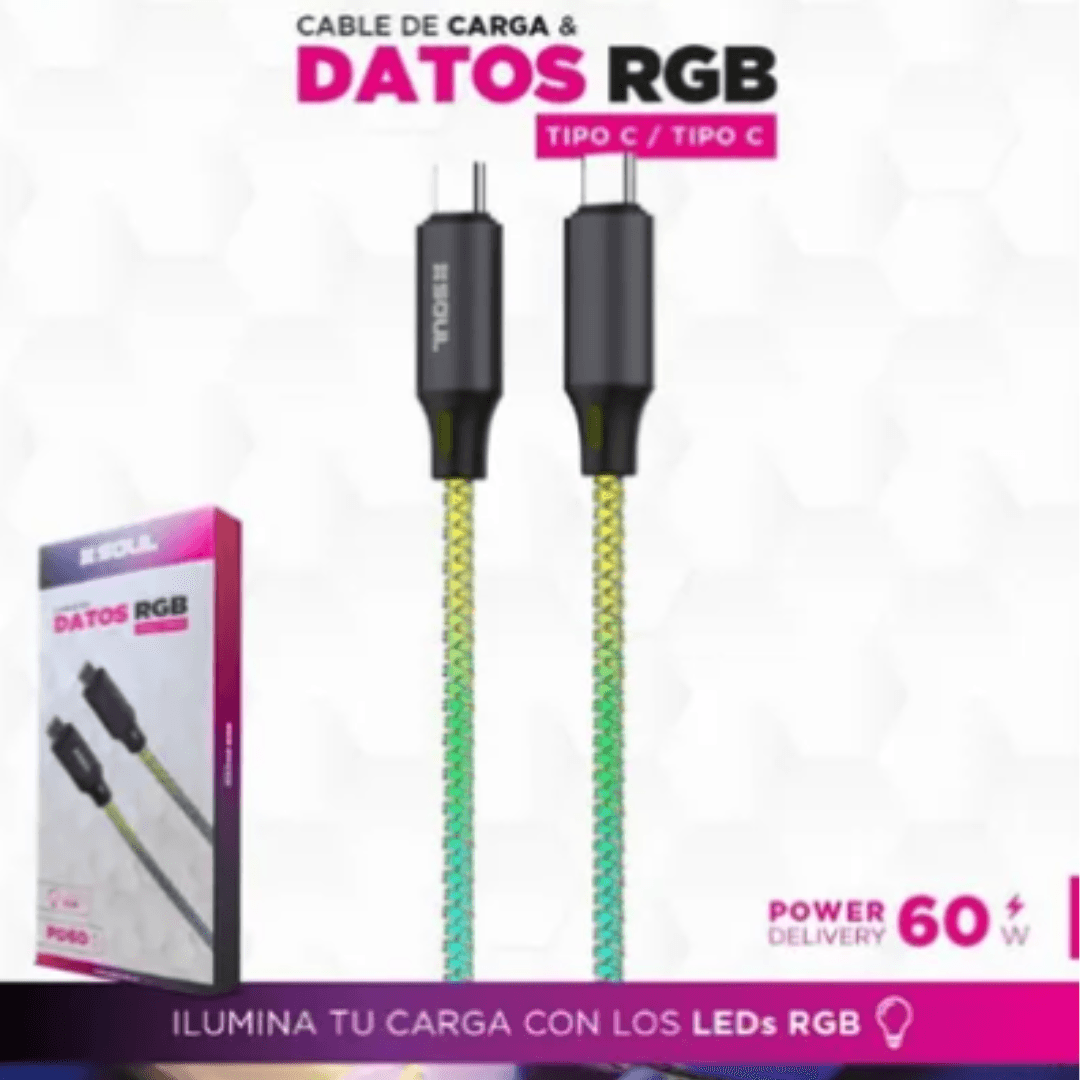 CABLE USB RGB TIPO C A TIPO C 60W - SOUL