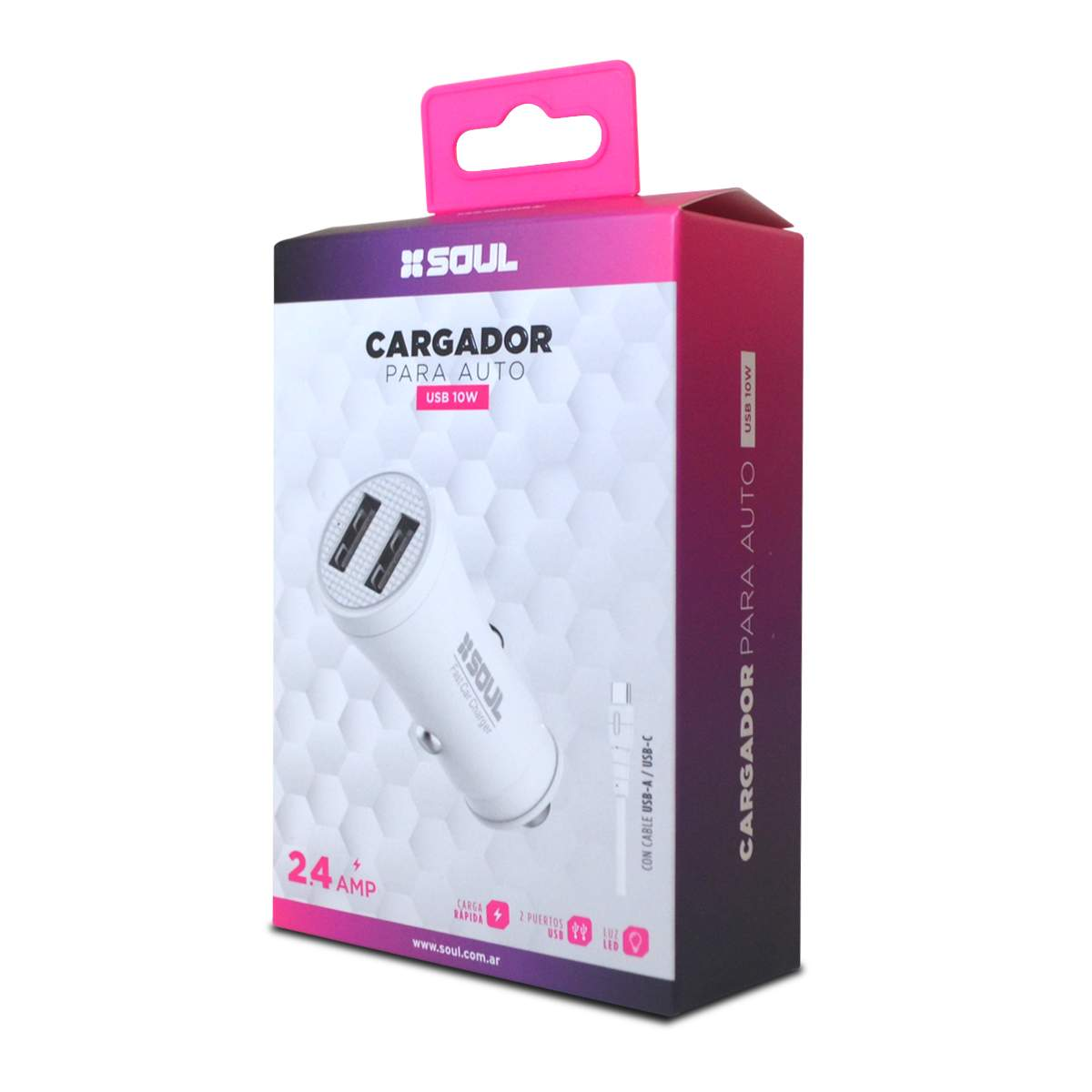 CARGADOR DE AUTO 2USB 10W S/CABLE - SOUL