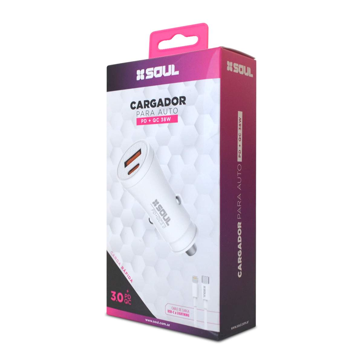 CARGADOR DE AUTO PD+QC 38W TIPO C A LIGHTNING